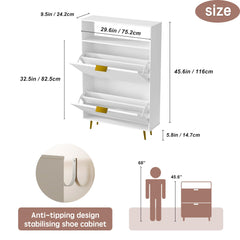 Urban Deco Shoe Storage Cabinet for Entryway, Wooden Organizer Shoe Cabinet with 2 Flip Drawers, Elegant 2 Tier Freestanding Shoe Organizer (Black)