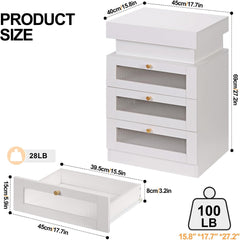 Urban Deco Nightstand with LED Light and Charging Station, Night Stand with Drawers Bedside Table with Sliding Top for Bedroom, White