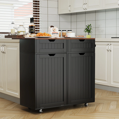 SNYNUXX Kitchen Island with Drop Leaf, Rolling Mobile Island Cart with Drawer, Wooden Countertop and Lockable Casters, Black-35.43"x23.62"x35.43"