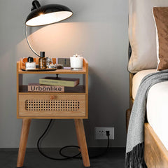 EOYUTLLY Nightstand Set of 2, End Table with Charging Station and Drawer Storage, Bedside Table with USB Ports Modern Side Table for Living Room, Bedroom and Small Space, Natural