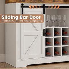 EOYUTLLY Coffee Bar Cabinet with Storage,47" Farmhouse Kitchen Buffet Sideboard with Sliding Barn Door and Adjustable Shelves,Liquor Cabinet Bar for Home,Dining Living Room, Dark Rustic Oak