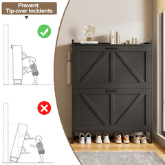 EOYUTLLY Shoe Cabinet Storage for Entryway, Narrow Shoe Rack Cabinet with 3 Flip Drawers & Coat Rack, Hidden Shoe Storage Cabinet, 2-in-1 Hall Tree Slim Freestanding Shoe Rack Organizer, Rustic Brown