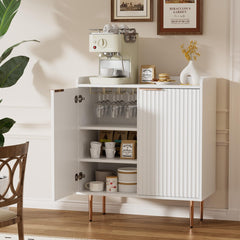 EOYUTLLY Coffee Bar Cabinet with Wine Rack & Glass Holder, Liquor Cabinet with Fluted Doors, Modern Sideboard Buffet Cabinet with Drawer Storage for Living Room Kitchen, Black