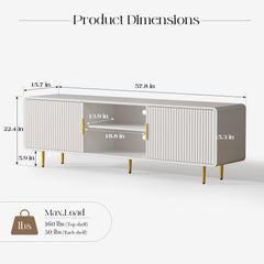 TV Stand for 65 Inch TV, Fluted TV Stand with Curved Profile, Modern Entertainment Center TV Console Table with Sliding Doors & Adjustable Shelves, TV Stands for Living Room Bedroom, Black