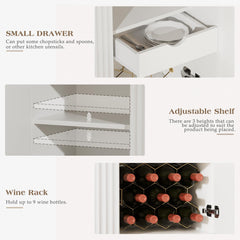 EOYUTLLY Coffee Bar Cabinet with Wine Rack & Glass Holder, Liquor Cabinet with Fluted Doors, Modern Sideboard Buffet Cabinet with Drawer Storage for Living Room Kitchen, Black