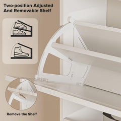 EOYUTLLY Shoe Cabinet for Entryway with 2 Flip Drawers,Narrow Wooden Shoe Storage Cabinet with Metal Legs,Hold 24 Pairs, 4-Tier Adjustable Shelves–Freestanding Hidden Shoe Organizer for Hallway, Foyer