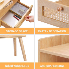 Urban Deco Nightstand,Wooden Bedside Table with Fabric Drawer,Modern End Table for Bedroom and Living Room.