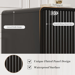 TV Stand for 65 Inch TV, Fluted TV Stand with Curved Profile, Modern Entertainment Center TV Console Table with Sliding Doors & Adjustable Shelves, TV Stands for Living Room Bedroom, Black