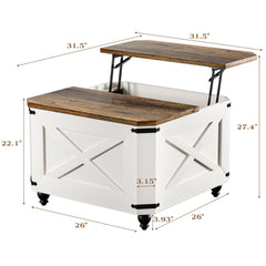 39.4" Lift Top Coffee Table with Charging Station, High-Glossy Marbling Print Center Table with Hidden Compartment Storage, LED Coffee Table for Living Room, White