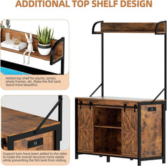 55-75 Gallon Fish Tank Stand with Power Outlets, Heavy Duty Metal Frame Aquarium Stand with Barn Door, Turtle Reptile Terrariums Stand, 1000LBS Capacity, Brown