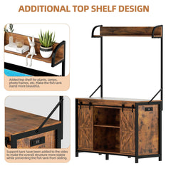 55-75 Gallon Fish Tank Stand with Power Outlets, Heavy Duty Metal Frame Aquarium Stand with Barn Door, Turtle Reptile Terrariums Stand, 1000LBS Capacity, Brown