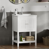 24 Inch Bathroom Vanity with Sink, Bathroom Sink Cabinet with 2 Doors and 1 Open Shelf, Under Sink Cabinet, Bathroom Storage Cabinet Organizer with Sink Combo, White