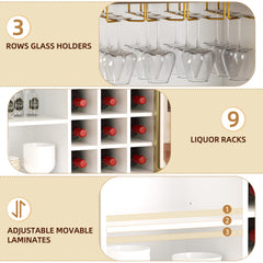 Coffee Bar Cabinet with Aluminum Frame Glass Door, Black Wine Bar & Liquor Cabinet, Modern Black Sideboard Buffet Cabinet with Storage for Kitchen, Dining Room & Living Room