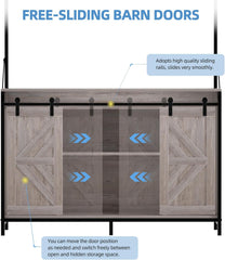 55-75 Gallon Fish Tank Stand with Power Outlets, Heavy Duty Metal Frame Aquarium Stand with Barn Door, Turtle Reptile Terrariums Stand, 1000LBS Capacity, Grey