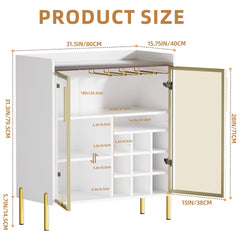 Coffee Bar Cabinet with Aluminum Frame Glass Door, Black Wine Bar & Liquor Cabinet, Modern Black Sideboard Buffet Cabinet with Storage for Kitchen, Dining Room & Living Room