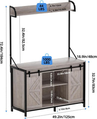 55-75 Gallon Fish Tank Stand with Power Outlets, Heavy Duty Metal Frame Aquarium Stand with Barn Door, Turtle Reptile Terrariums Stand, 1000LBS Capacity, Grey