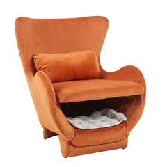 Velvet Fabric Living Room Chair, Modern Oval Round Armchair, 2 in 1 Pet Friendly Single Sofa Chair with Thickened Backrest and Classic Track Arms for Office/Bedroom/Reading Spaces, Orange