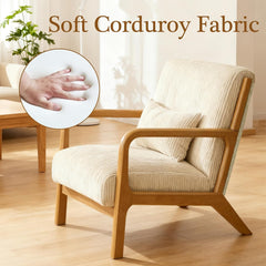 Mid Century Modern Accent Chairs, Upholstered Corduroy Fabric Lounge Arm Chair with Lumbar Cushion & Solid Wood Frame for for Living Room, Bedroom, Balcony, Camel