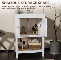 24 Inch Bathroom Vanity with Sink, Bathroom Sink Cabinet with 2 Doors and 1 Open Shelf, Under Sink Cabinet, Bathroom Storage Cabinet Organizer with Sink Combo, White
