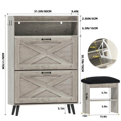 EOYUTLLY Shoe Cabinet Storage for Entryway, Narrow Shoe Rack Cabinet with 3 Flip Drawers & Coat Rack, Hidden Shoe Storage Cabinet, 2-in-1 Hall Tree Slim Freestanding Shoe Rack Organizer, Rustic Brown