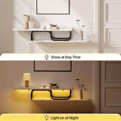 55”Floating Entertainment Center with LED Lights for 60/65/70 Inch TV, Floating TV Shelf with 5 Timers & 3 Colors & 6 Brightness Levels, Marble Wall-Mounted TV Stand for Living Room,Bedroom, White