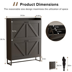 EOYUTLLY Shoe Cabinet Storage for Entryway, Narrow Shoe Rack Cabinet with 3 Flip Drawers & Coat Rack, Hidden Shoe Storage Cabinet, 2-in-1 Hall Tree Slim Freestanding Shoe Rack Organizer, Rustic Brown
