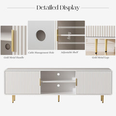 TV Stand for 65 Inch TV, Fluted TV Stand with Curved Profile, Modern Entertainment Center TV Console Table with Sliding Doors & Adjustable Shelves, TV Stands for Living Room Bedroom, Black