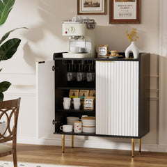 EOYUTLLY Coffee Bar Cabinet with Wine Rack & Glass Holder, Liquor Cabinet with Fluted Doors, Modern Sideboard Buffet Cabinet with Drawer Storage for Living Room Kitchen, Black