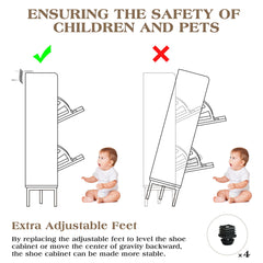 EOYUTLLY Shoe Cabinet for Entryway with 2 Flip Drawers,Narrow Wooden Shoe Storage Cabinet with Metal Legs,Hold 24 Pairs, 4-Tier Adjustable Shelves–Freestanding Hidden Shoe Organizer for Hallway, Foyer