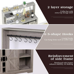 EOYUTLLY Coffee Bar Cabinet with Storage,47" Farmhouse Kitchen Buffet Sideboard with Sliding Barn Door and Adjustable Shelves,Liquor Cabinet Bar for Home,Dining Living Room, Dark Rustic Oak