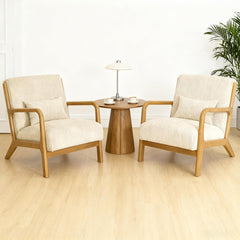 Mid Century Modern Accent Chairs, Upholstered Corduroy Fabric Lounge Arm Chair with Lumbar Cushion & Solid Wood Frame for for Living Room, Bedroom, Balcony, Camel