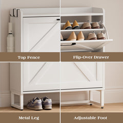 EOYUTLLY Shoe Cabinet Storage for Entryway, Narrow Shoe Rack Cabinet with 3 Flip Drawers & Coat Rack, Hidden Shoe Storage Cabinet, 2-in-1 Hall Tree Slim Freestanding Shoe Rack Organizer, Rustic Brown