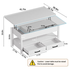 42'' Lift Top Coffee Table, 4-in-1 Multifunctional Lift Coffee Table with Storage & Hidden Compartments, Farmhouse Coffe Table with Lifting top for Living Room, Dining Reception Room, White