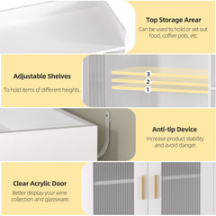 Wine Bar Cabinet with LED Lights, Floating Coffee Bar Cabinet with Wine and Glass Rack, Modern Liquor Cabinet with Glass Doors and Drawers for Living Room, Black