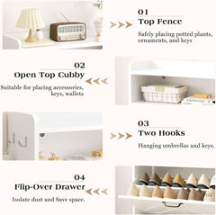 EOYUTLLY Shoe Cabinet Storage for Entryway, Narrow Shoe Rack Cabinet with 2 Flip Drawers, Freestanding Hidden Shoe Rack Storage Organizer (Without Light,White)