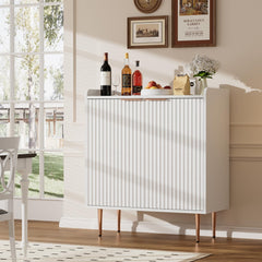 EOYUTLLY Coffee Bar Cabinet with Wine Rack & Glass Holder, Liquor Cabinet with Fluted Doors, Modern Sideboard Buffet Cabinet with Drawer Storage for Living Room Kitchen, Black