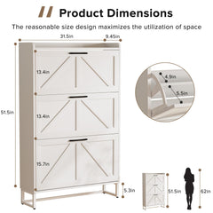 EOYUTLLY Shoe Cabinet Storage for Entryway, Narrow Shoe Rack Cabinet with 3 Flip Drawers & Coat Rack, Hidden Shoe Storage Cabinet, 2-in-1 Hall Tree Slim Freestanding Shoe Rack Organizer, Rustic Brown