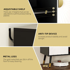 EOYUTLLY Coffee Bar Cabinet with Power Outlet & LED Light, Liquor Cabinet with Wine Rack & Glasse Holder, Wine Cabinet with Drawer for Home Bar, Black & White