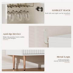 EOYUTLLY Coffee Bar Cabinet with Wine Rack & Glass Holder, Liquor Cabinet with Fluted Doors, Modern Sideboard Buffet Cabinet with Drawer Storage for Living Room Kitchen, Black