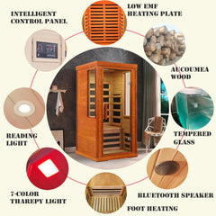 Far Infrared Sauna for Home One Person, 1170W Fast Heating Solid Wood Indoor Dry Sauna Room with LCD Display, Tempered Glass Door/Bluetooth Speakers/Vent and LED Lighting, Easy Assembly