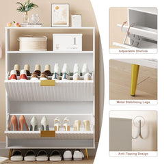 Urban Deco Shoe Storage Cabinet for Entryway, Wooden Organizer Shoe Cabinet with 2 Flip Drawers, Elegant 2 Tier Freestanding Shoe Organizer (Black)