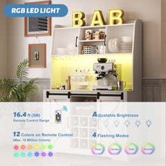 Coffee Bar Cabinet, 47" Farmhouse Sideboard Buffet Cabinet with Sliding Barn Door, Wine Rack & 6 Hooks, Wine Bar Cabinet for Home Dining Living Room, Dark Rustic Oak