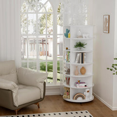 EOYUTLLY Rotating Shoe Rack Tower, 6 Tier Wooden Shoe Storage, 360 Degree Spinning Shoe Rack Organizer, Easy to Use Space-Saving Shoe Rack for Entryway, Corner, Hallway, Living Room (White)