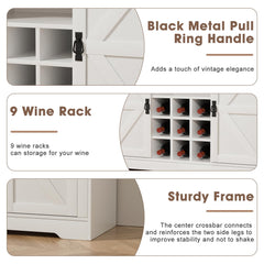 EOYUTLLY Coffee Bar Cabinet with Storage,47" Farmhouse Kitchen Buffet Sideboard with Sliding Barn Door and Adjustable Shelves,Liquor Cabinet Bar for Home,Dining Living Room, Dark Rustic Oak