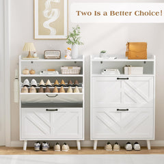 EOYUTLLY Shoe Cabinet Storage for Entryway, Narrow Shoe Rack Cabinet with 2 Flip Drawers, Freestanding Hidden Shoe Rack Storage Organizer (Without Light,White)