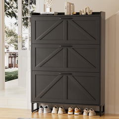 EOYUTLLY Shoe Cabinet Storage for Entryway, Narrow Shoe Rack Cabinet with 3 Flip Drawers & Coat Rack, Hidden Shoe Storage Cabinet, 2-in-1 Hall Tree Slim Freestanding Shoe Rack Organizer, Rustic Brown