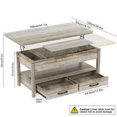 42'' Lift Top Coffee Table, 4-in-1 Multifunctional Lift Coffee Table with Storage & Hidden Compartments, Farmhouse Coffe Table with Lifting top for Living Room, Dining Reception Room, White