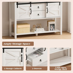 Coffee Bar Cabinet, 46”Farmhouse Coffee Bar with 2 Drawers and Sliding Barn Doors, Coffee Bar Buffet Cabinet Entryway Table with Storage for Dining Room, Living Room, Entryway, White