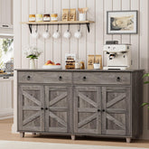 Buffet Cabinet with Storage, 55โLarge Coffee Bar Cabinet with 2 Drawers and 4 Barn Doors, Adjustable Shelf, Modern Farmhouse Sideboard Buffet for Kitchen, Living Room, Grey