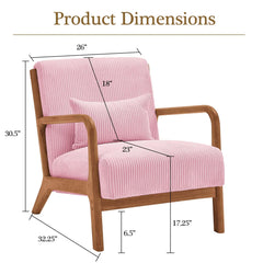 Mid Century Modern Accent Chairs, Upholstered Corduroy Fabric Lounge Arm Chair with Lumbar Cushion & Solid Wood Frame for for Living Room, Bedroom, Balcony, Camel
